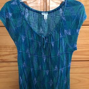 Short Sleeve Blue-Green Print Top